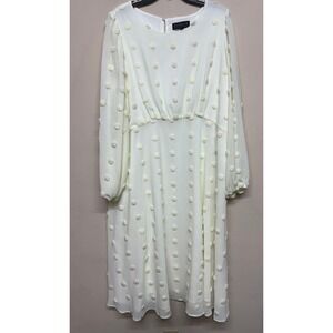 ELOQUII White Swiss Dot Midi Dress Size 20 Long Sleeve Empire Waist Baby Doll